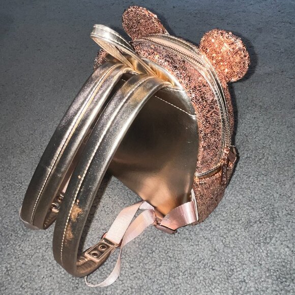 DISNEY PARKS LOUNGEFLY ROSE GOLD SEQUIN MINNIE MOUSE BACKPACK BAG - NWOT - Picture 5 of 15